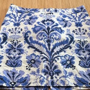 Merona Blue and Cream Floral Pencil Skirt